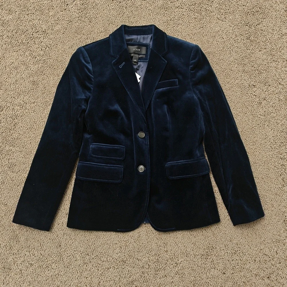 J.Crew Schoolboy Blazer Navy Blue Velvet Petite 0P NWT 05477 Tailored Jacket